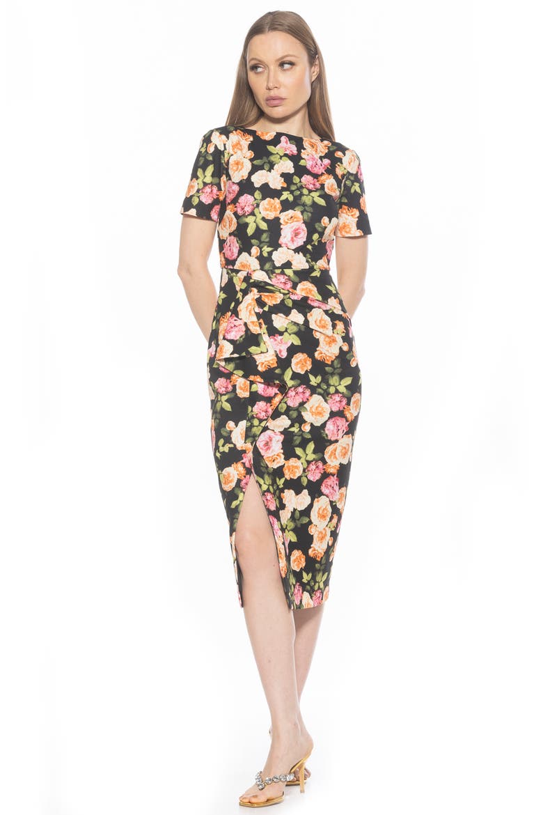 Zayd Midi Sheath Dress, Alternate, color, BLACK FLORAL