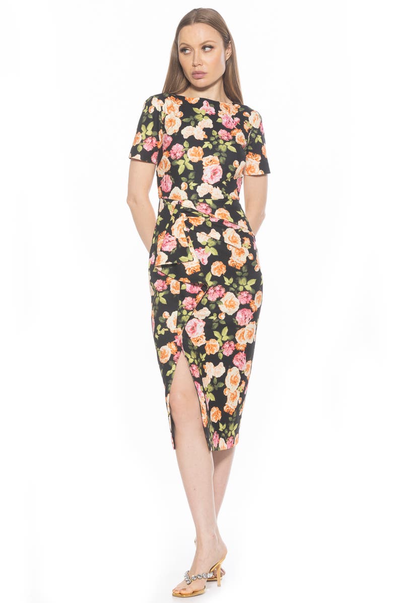 Alexia Admor Zayd Midi Sheath Dress, Alternate, color, Black Floral