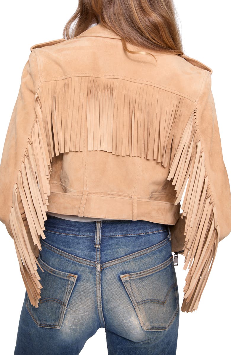 Rebecca Minkoff Gemma Suede Fringe Detail Moto Jacket, Alternate, color,