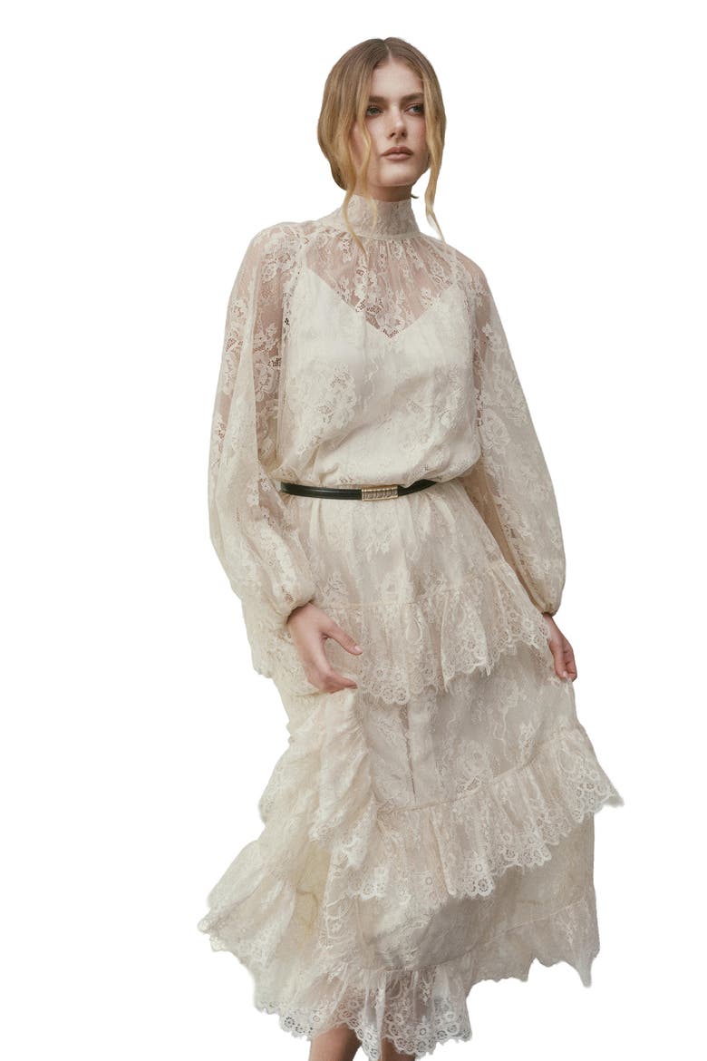 Olympia Mock Neck Lace Maxi Dress, Alternate, color, IVORY