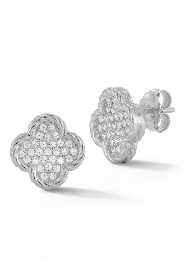 Crystal Pavé Clover Stud Earrings, Main, color, SILVER