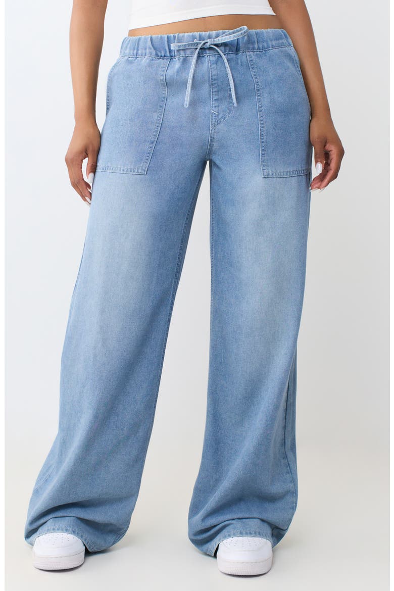 Drawcord Wide Leg Jeans, Main, color, LIGHT BLUE SUEDE WASH