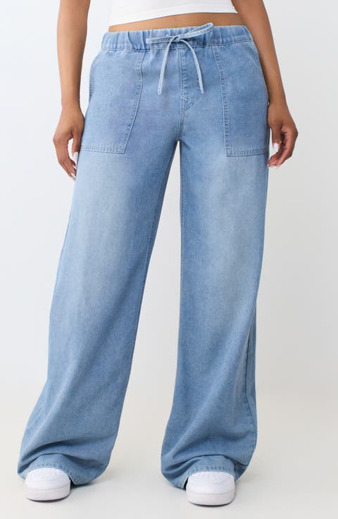 Drawcord Wide Leg Jeans