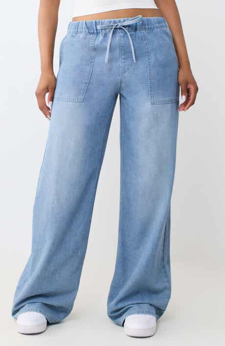 Drawcord Wide Leg Jeans