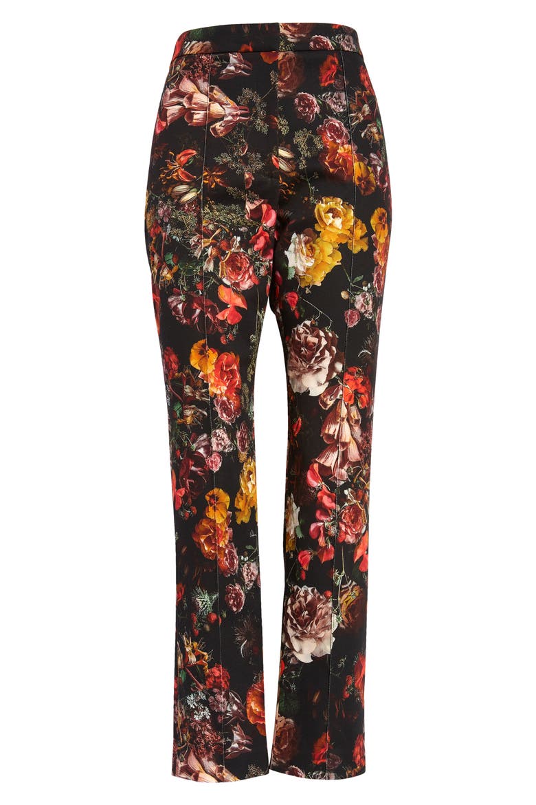 Floral Print High Waist Stretch Cotton Twill Pants, Main, color, FLORAL MULTI