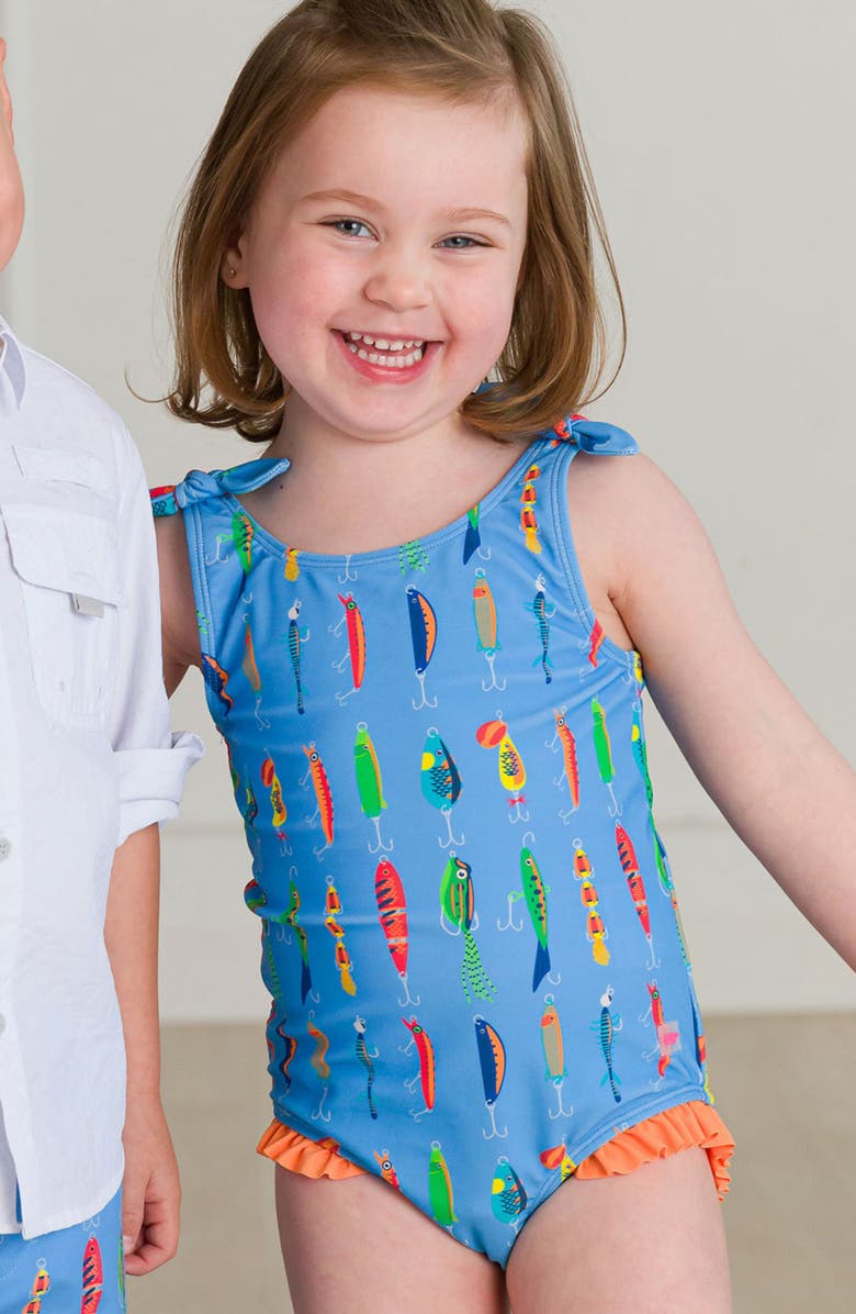RuffleButts Gone Fishin' One-Piece Swimsuit, Alternate, color,