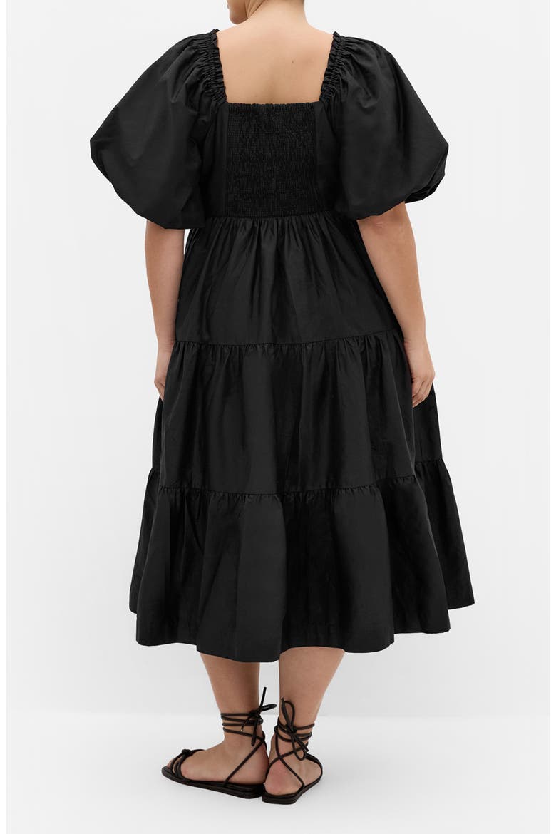 Fantasy Tiered Puff Sleeve Midi Dress, Alternate, color, BLACK