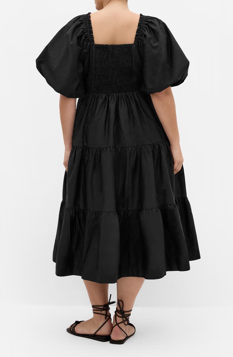 City Chic Fantasy Tiered Puff Sleeve Midi Dress, Alternate, color, Black