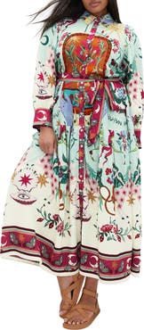 City Chic Ezra Mixed Print Long Sleeve Maxi Shirtdress