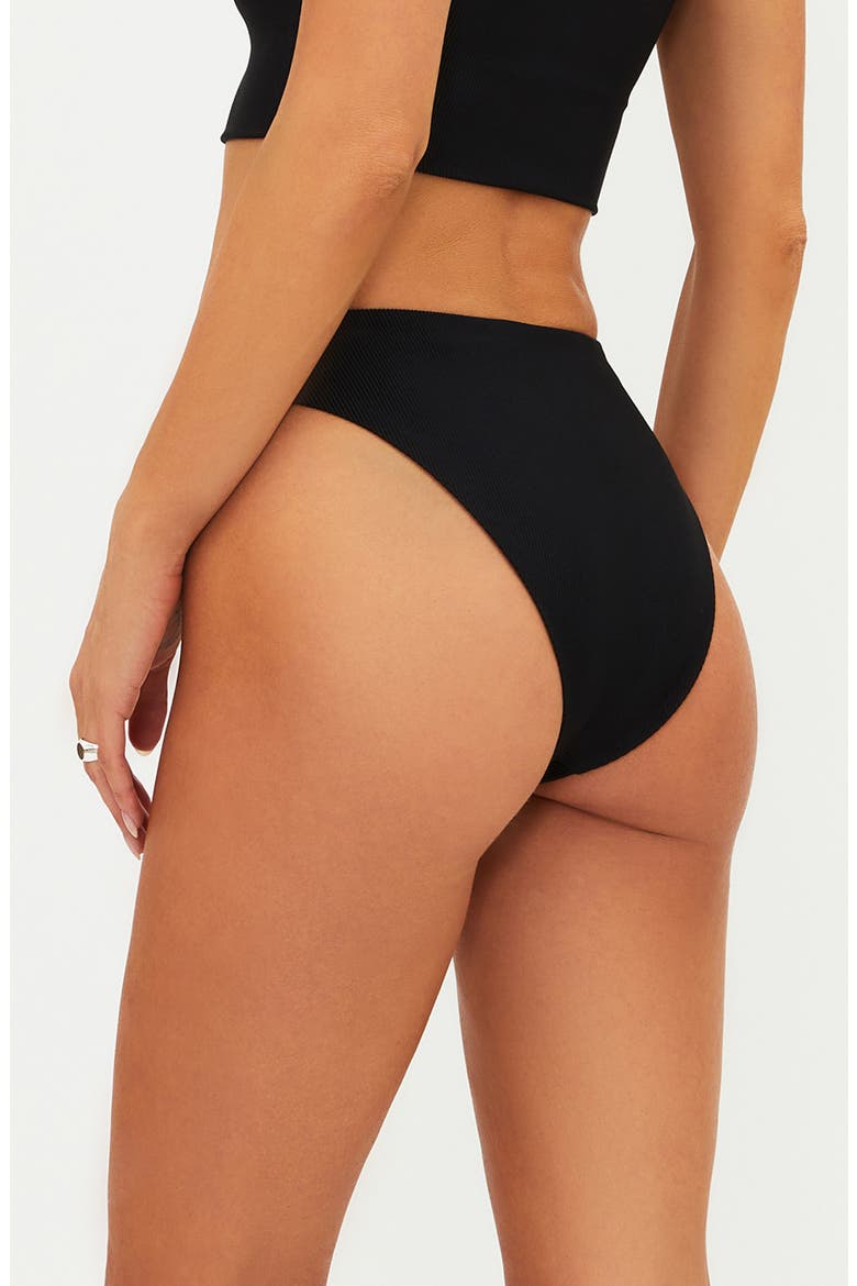 Amarie Rib High Waist Bikini Bottoms, Alternate, color, BLACK