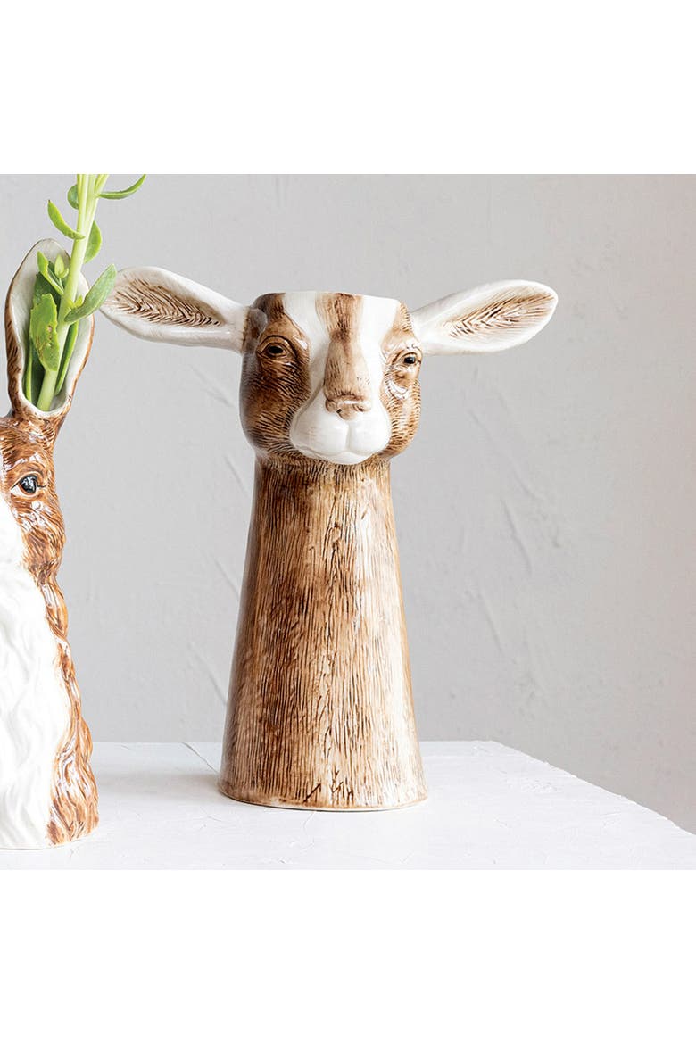 Stoneware Goat Vase, Alternate, color, Brown