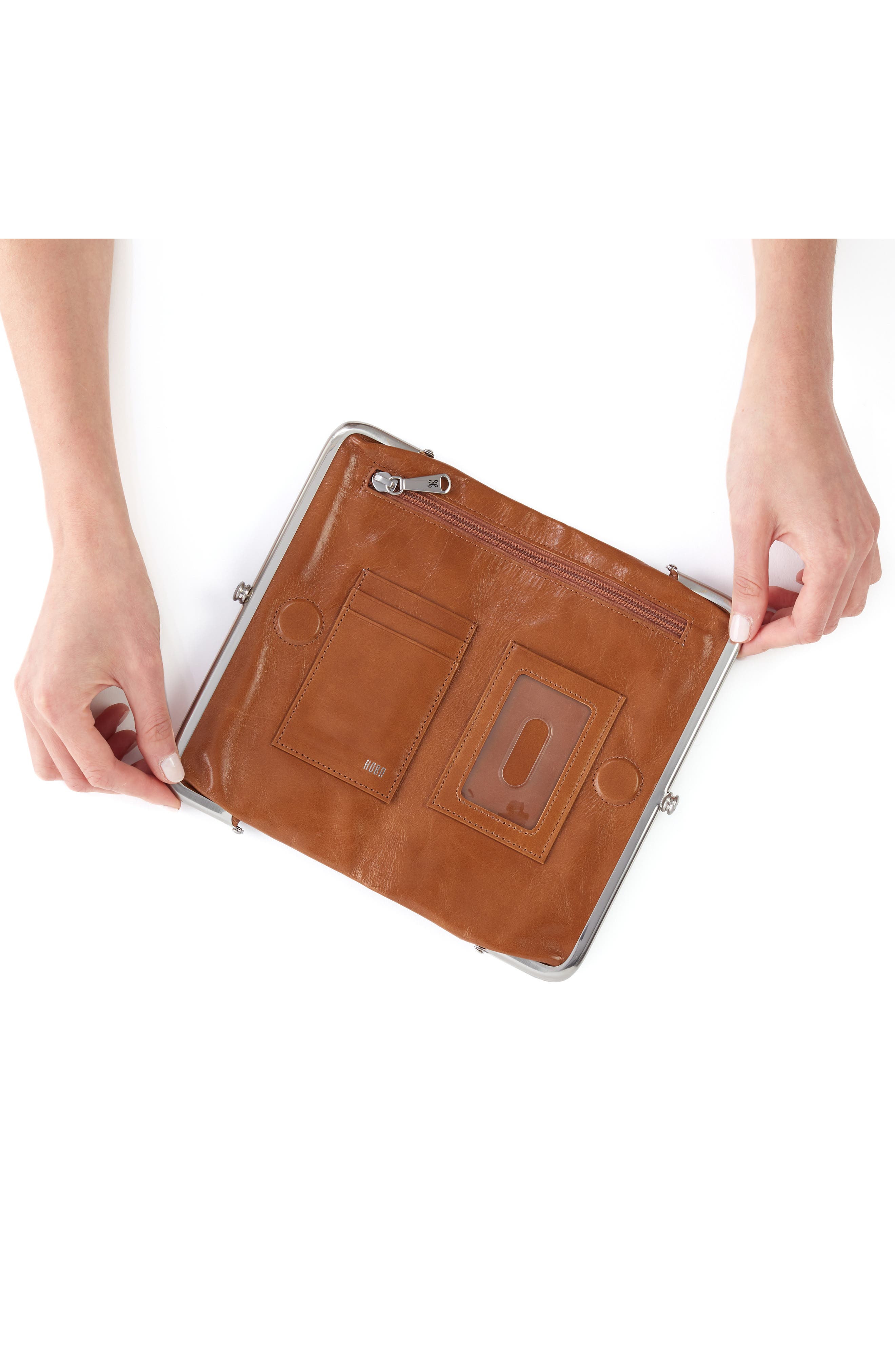 Lauren Leather Double Frame Clutch, Alternate, color, TRUFFLE