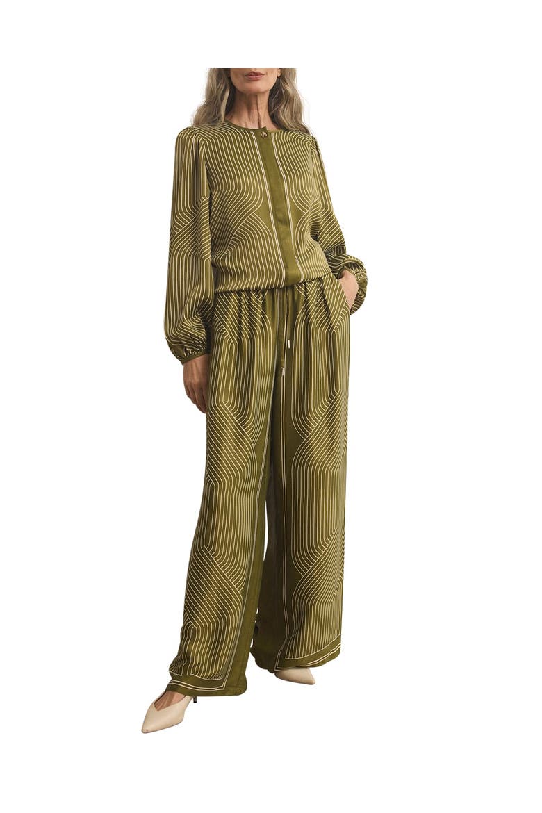 Satin Printed Wide Trousers, Main, color, Green