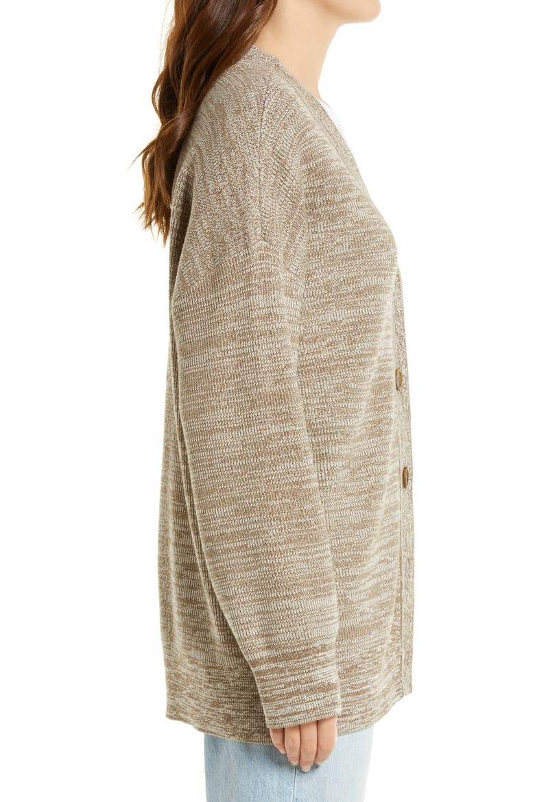 Cotton Blend Marled Cardigan, Alternate, color, BEIGE OAT HEATHER BROWN