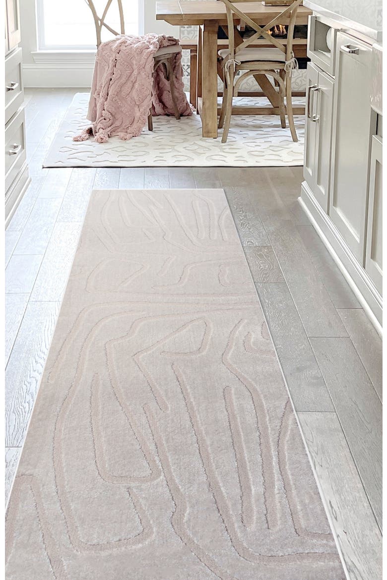 Alcina Modern Scandinavian Graphic Lines High-Low Area Rug, Alternate, color, White/Cream