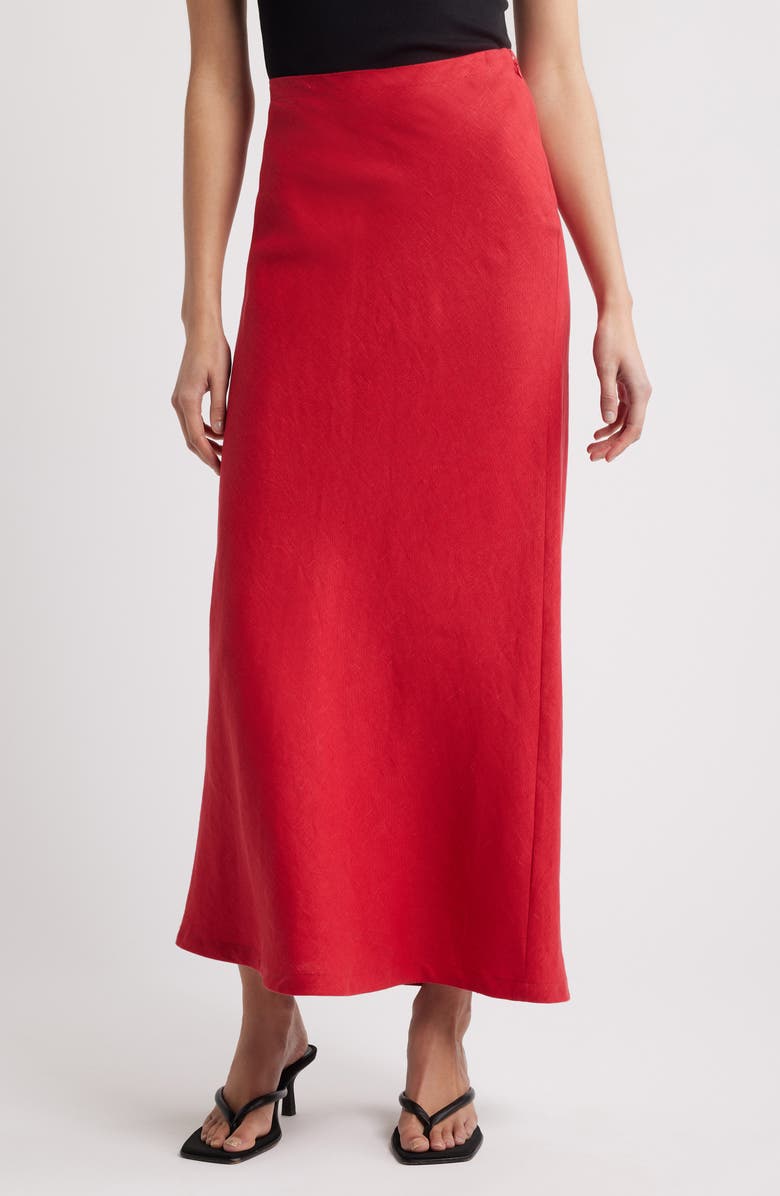 Faithfull the Brand Elise Bias Cut Linen Maxi Skirt, Main, color, Red