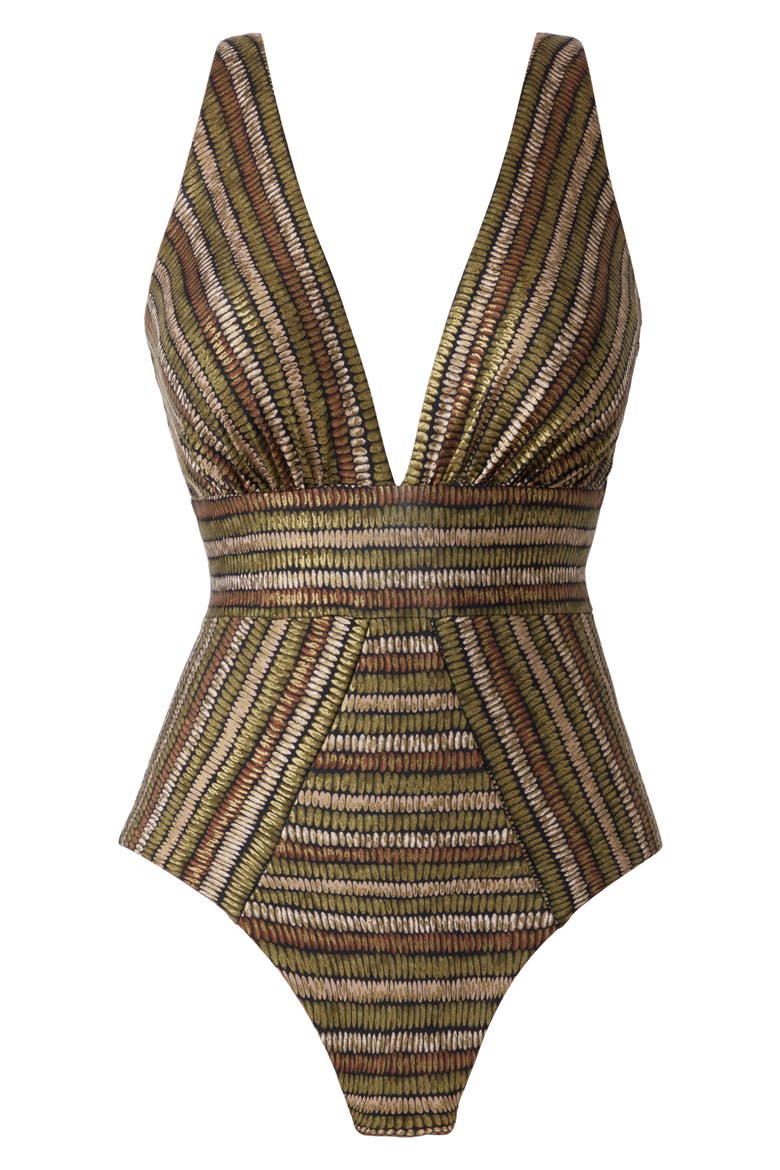 Sparkle Sands Odyssey Plunge One-Piece Swimsuit, Alternate, color, BLACK/ MULTI