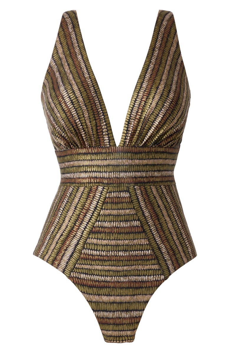 Miraclesuit<sup>®</sup> Sparkle Sands Odyssey Plunge One-Piece Swimsuit, Alternate, color, Black/ Multi