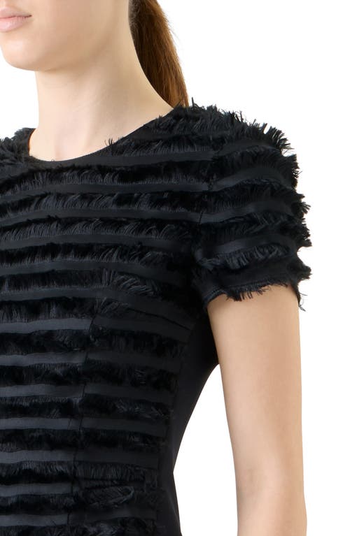 Akris Punto Striped Fringe Short-sleeve Fitted Top In Black