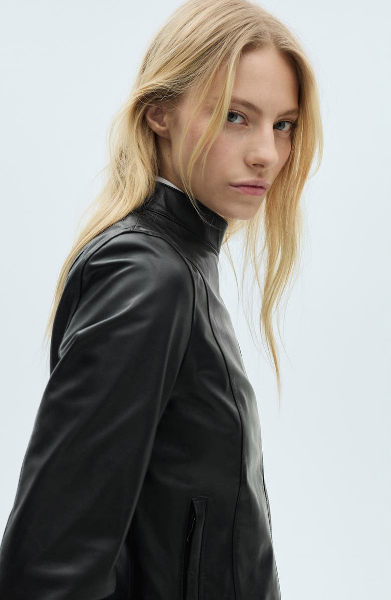 MANGO Leather Moto Jacket, Alternate, color, Black
