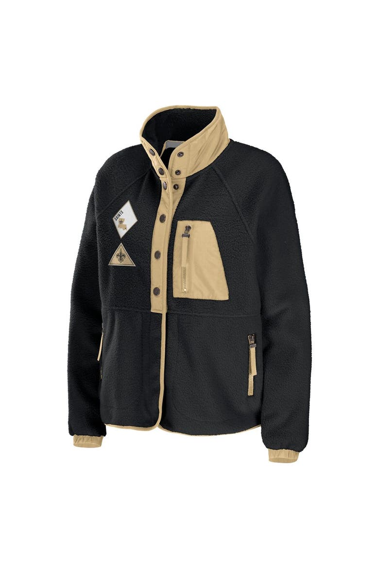 Women's WEAR by Erin Andrews Black New Orleans Saints Polar Fleece Raglan Full-Snap Jacket, Alternate, color, Black