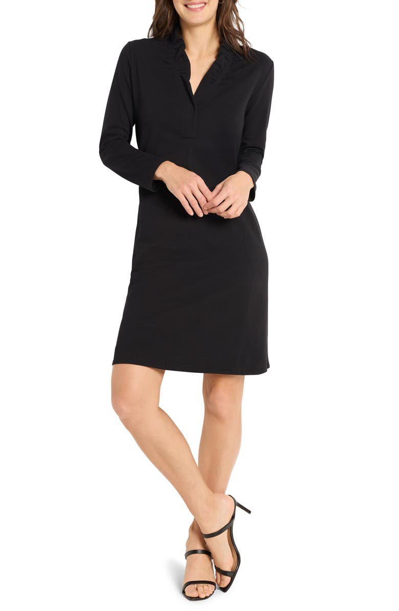 NIC+ZOE Ruffled Long Sleeve Knit Dress, Alternate, color, Black Onyx