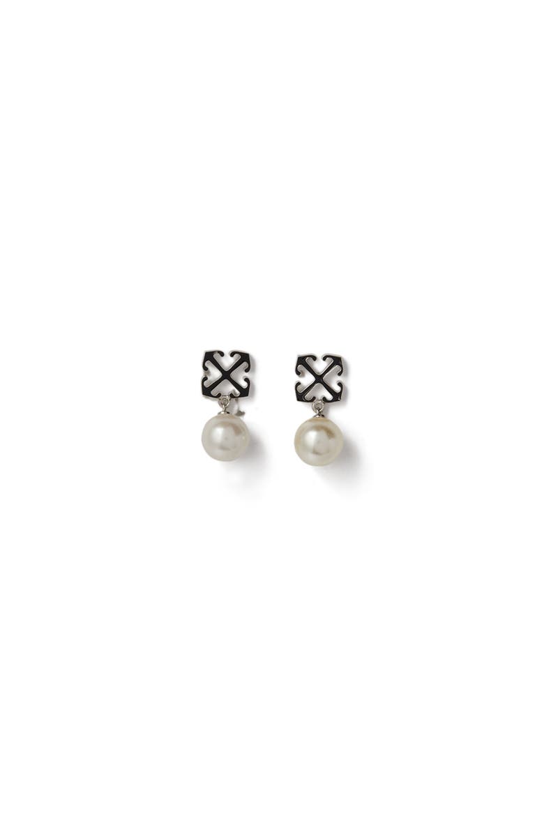 Women's Black Arrow Pearl  Earrings, Main, color, Silver