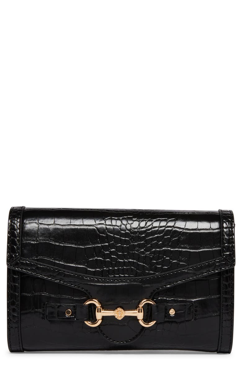 Anne Klein Horsebit Faux Croc Embossed Leather Wallet, Main, color, 