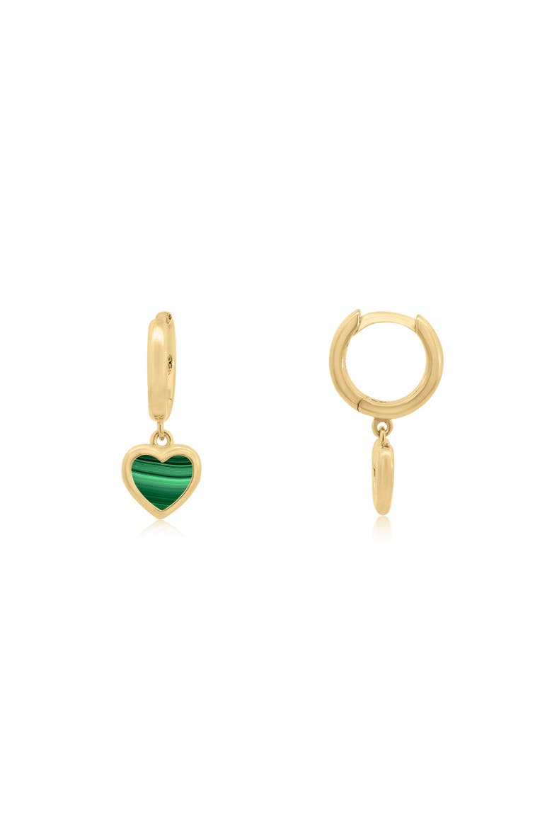 Mini Malachite Heart Dangle Earrings, Main, color, Malachite