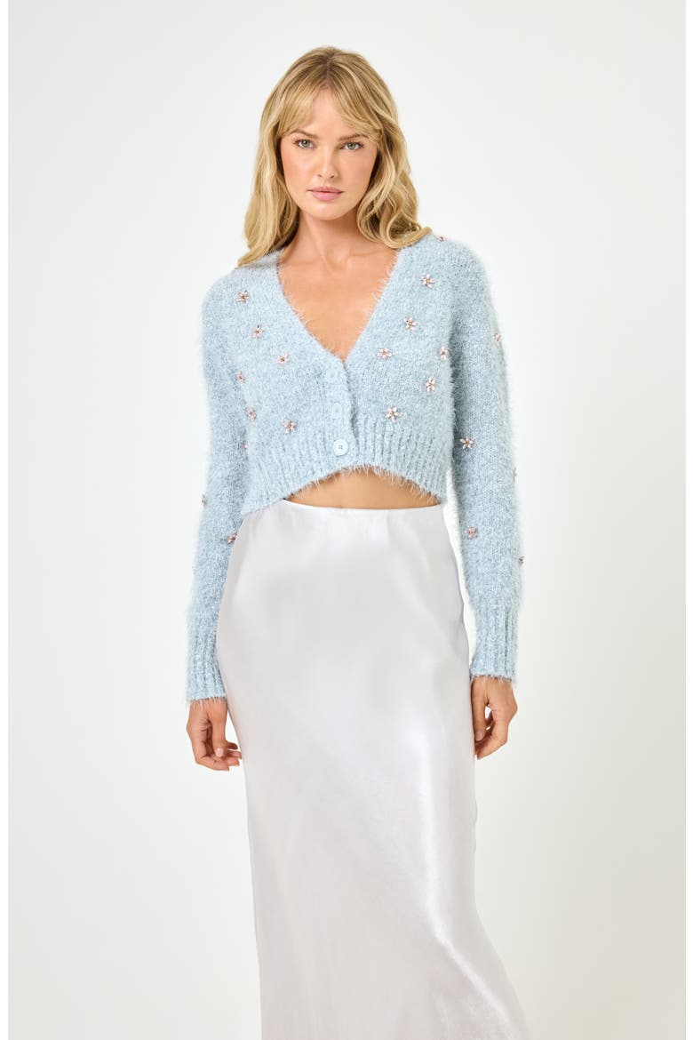 Crystal Beaded Cropped Cardigan, Alternate, color, DOVE