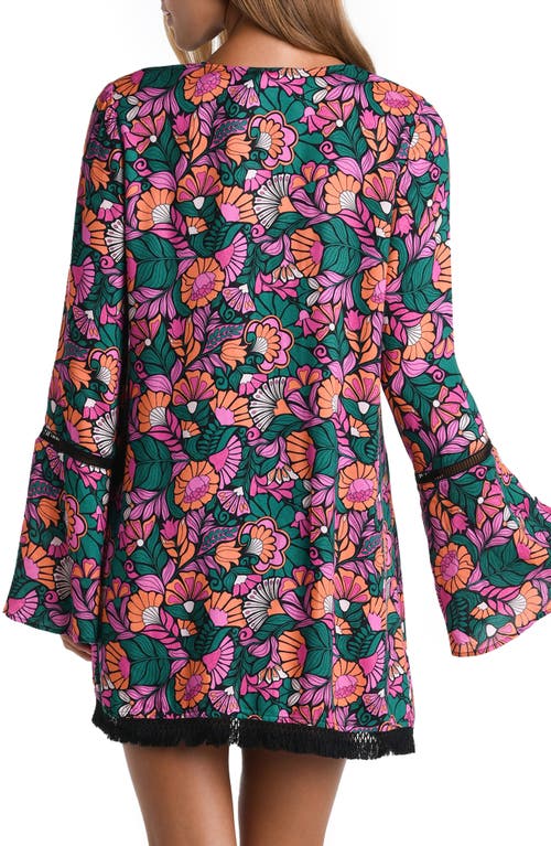 Sunshine 79 Floral Lace-up Cover-up Tunic Shirt In Pink Multi