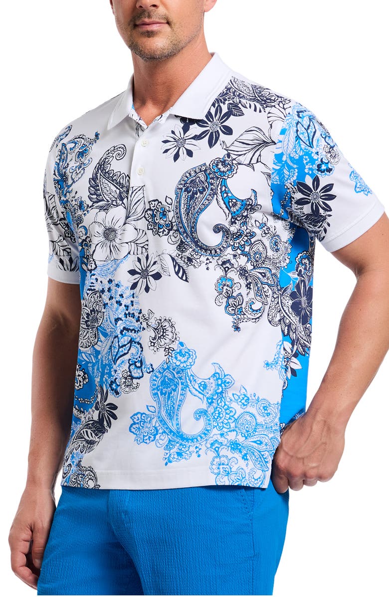 Robert Graham Orzell Paisley Print Cotton Polo, Alternate, color, White