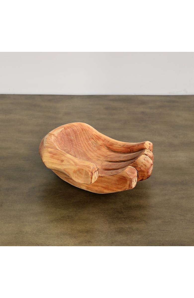 kanju Interiors Cupped Hand Natural Eucalyptus Wood Bowl Sculpture, Alternate, color, Natural