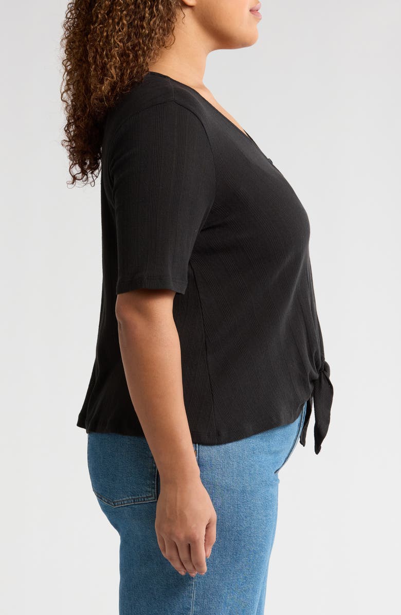 Sanctuary Tie Front Cotton Pointelle Top, Alternate, color, Black