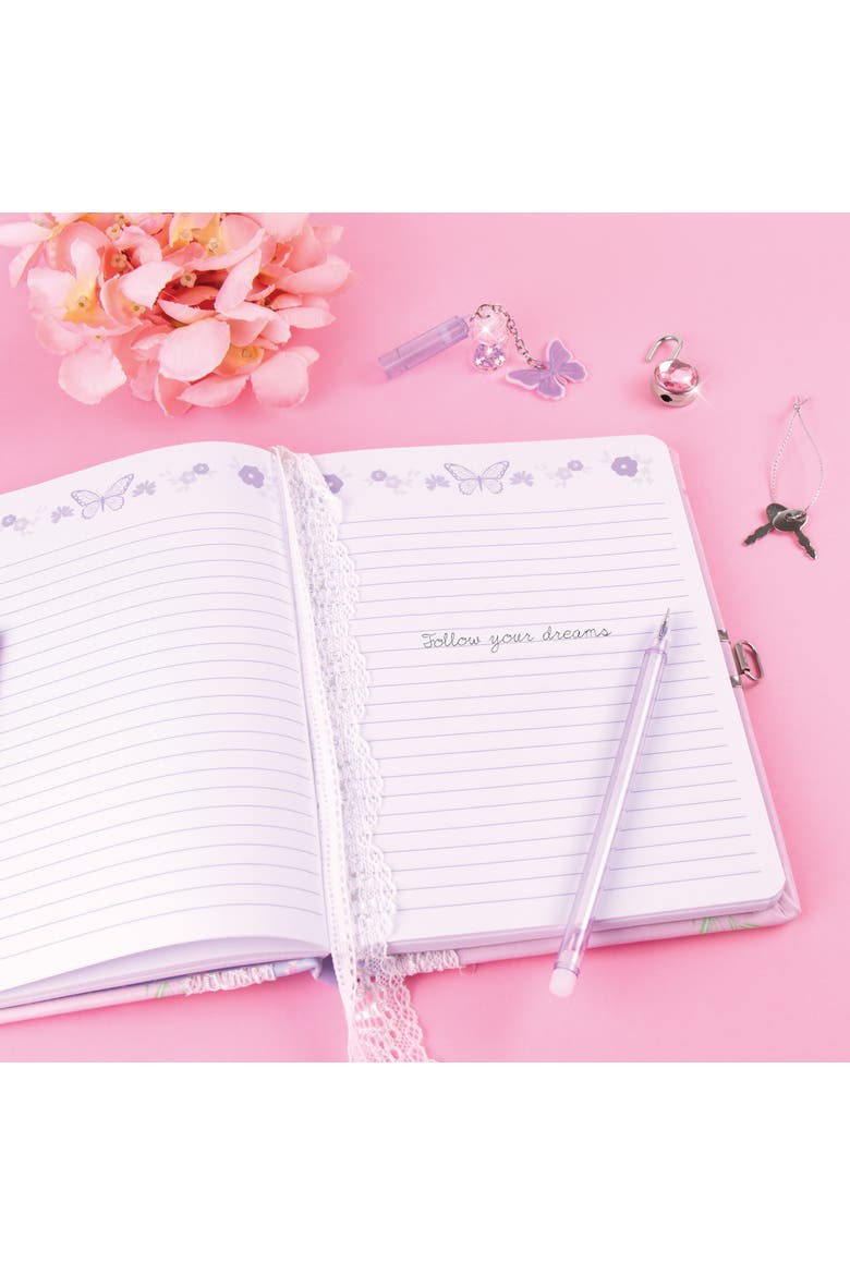 Cottagecore Floral Locking Journal & Pen With Butterfly Charm Pen, Alternate, color, Multicolored
