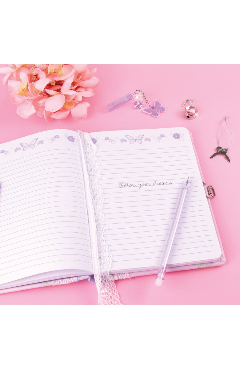 Three Cheers For Girls Cottagecore Floral Locking Journal & Pen With Butterfly Charm Pen, Alternate, color, Multicolored
