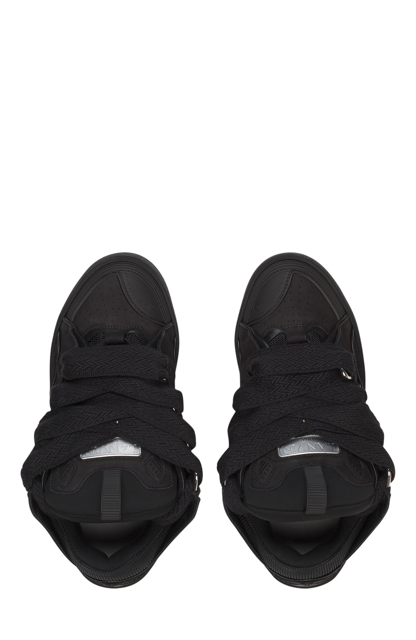 Lanvin Leather Curb Sneakers, Alternate, color, Black-Black