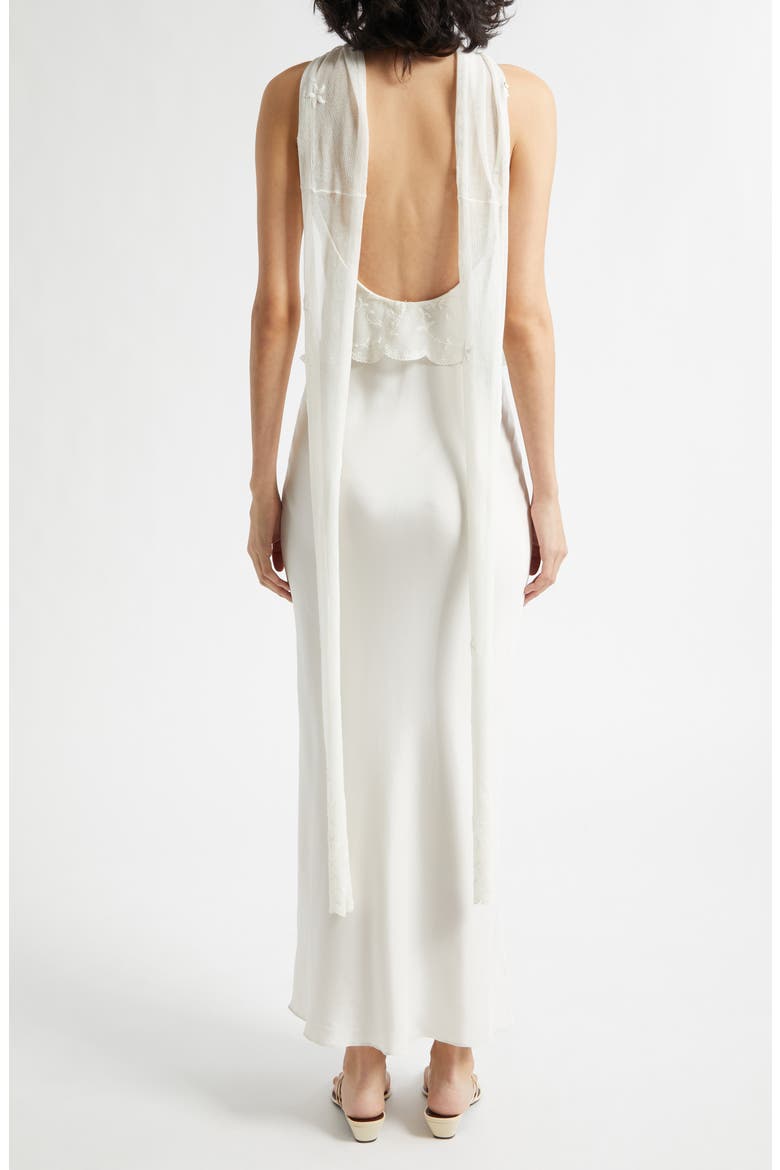 Cove Embroidered Silk Blend Maxi Dress with Scarf, Alternate, color, PEARL