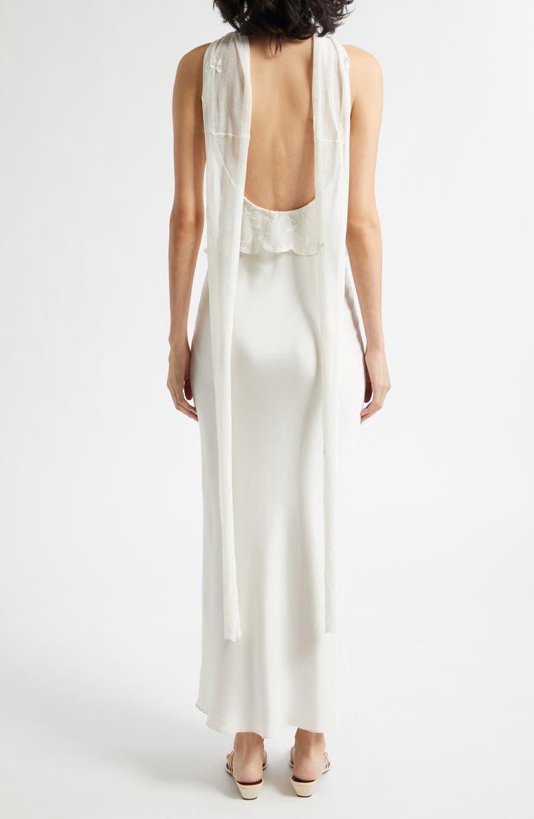 POSSE Cove Embroidered Silk Blend Maxi Dress with Scarf, Alternate, color, Pearl