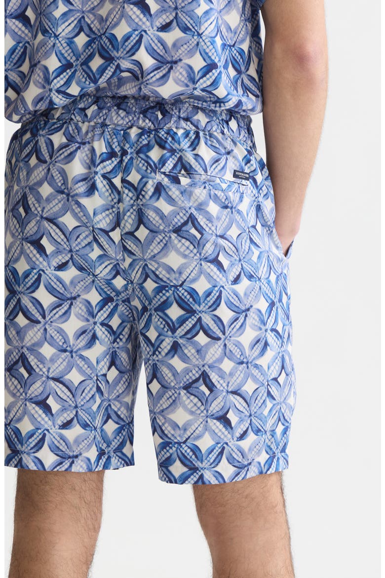 Relaxed Fit Print Drawstring Shorts, Alternate, color, TILES FLOWER BLUE