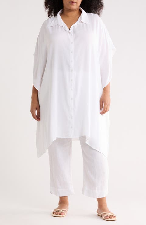Button Front Sharkbite Hem Cover-Up Tunic