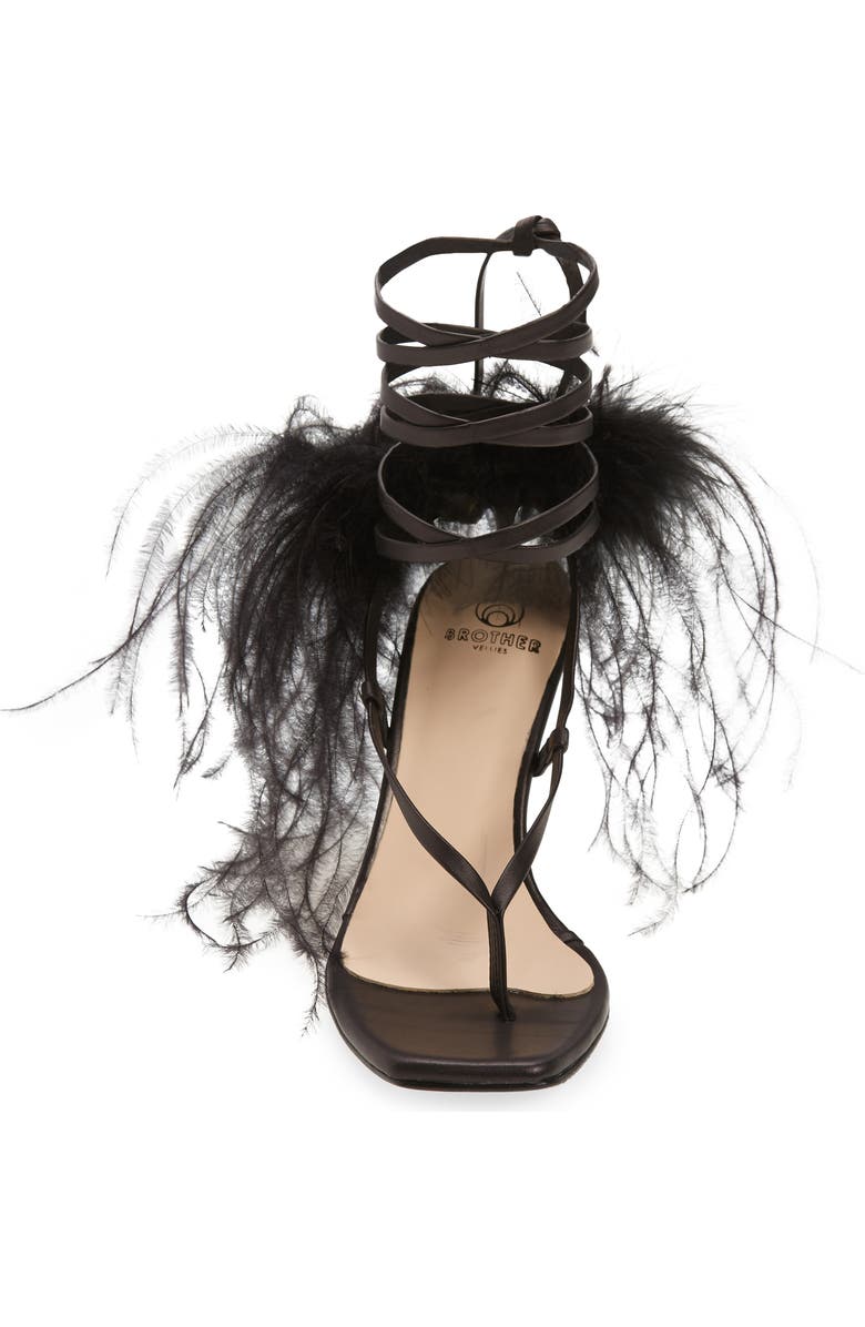 Brother Vellies Feather Ankle Tie Sandal, Alternate, color, Midnight Nappa Leather/Feather
