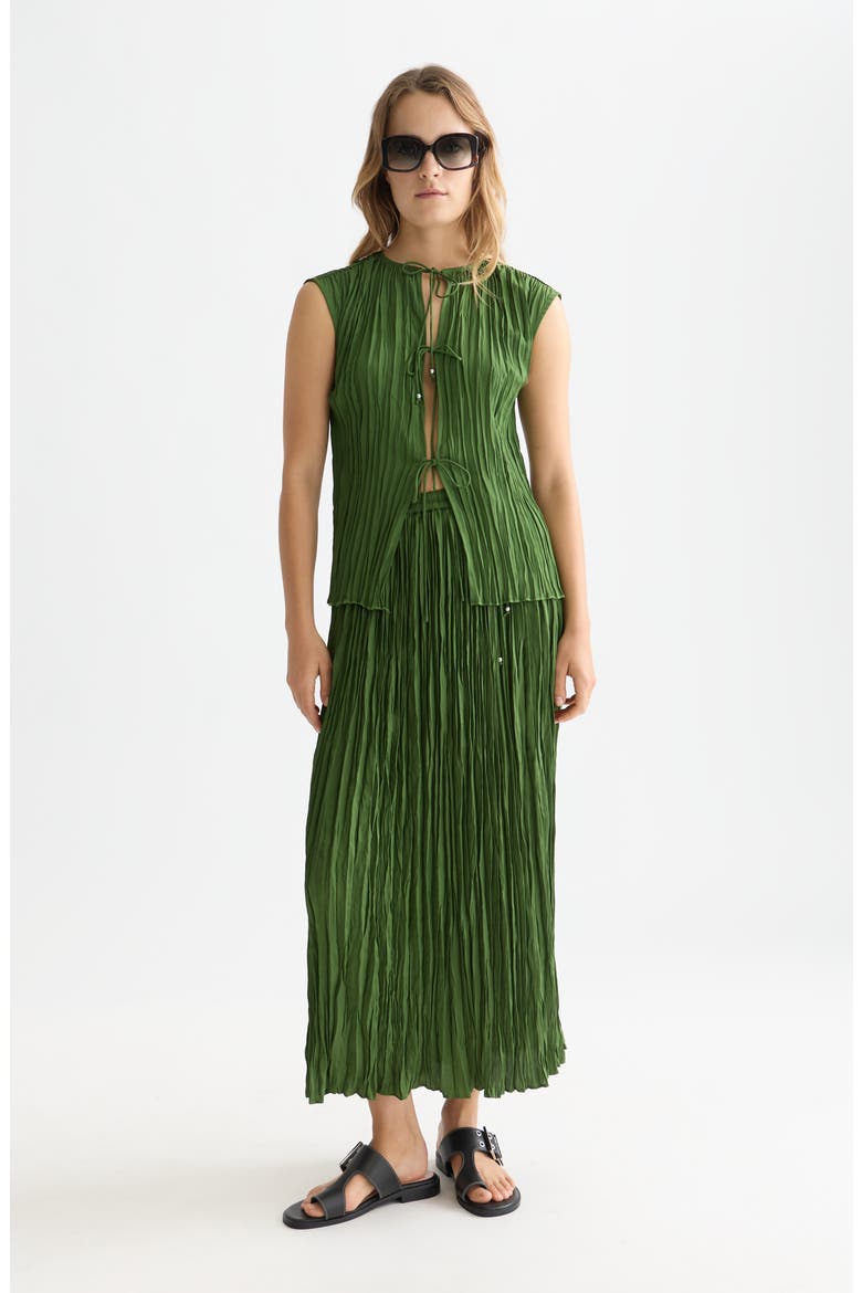 Pleated Drawstring Midi Skirt, Alternate, color, GARDEN GREEN