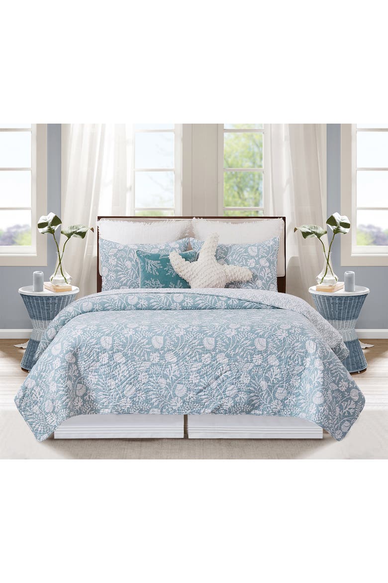 Seafoam Reef Cotton Quilt Set, Alternate, color, Blue