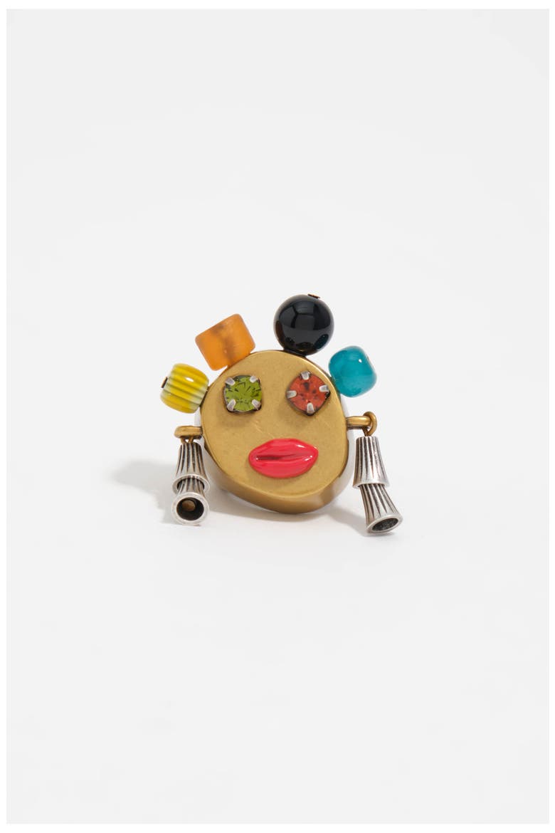 Multicolor Glass Mask Ring, Alternate, color, GOLD