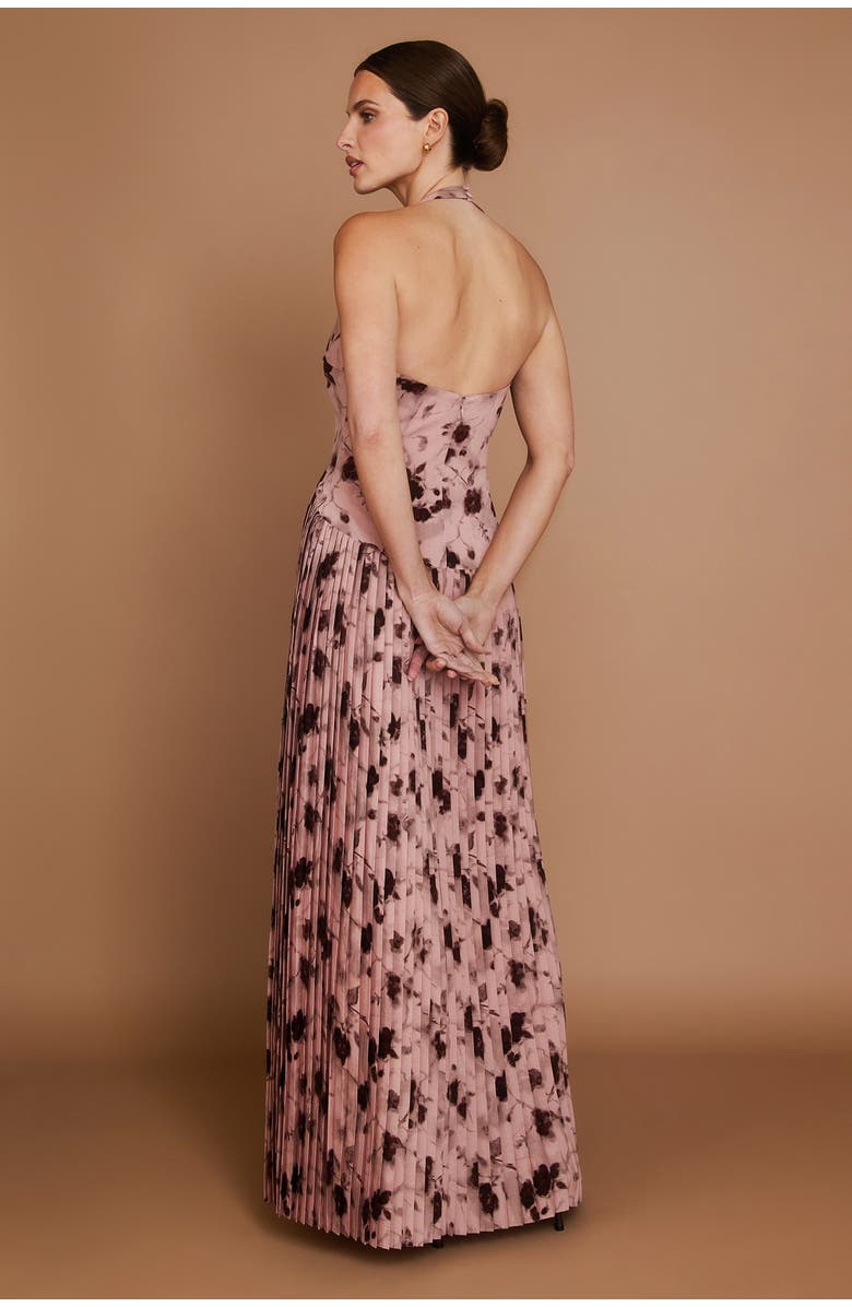 Six Stories Floral Halter Pleated Ruffle Maxi Dress, Alternate, color, Dusky Pink