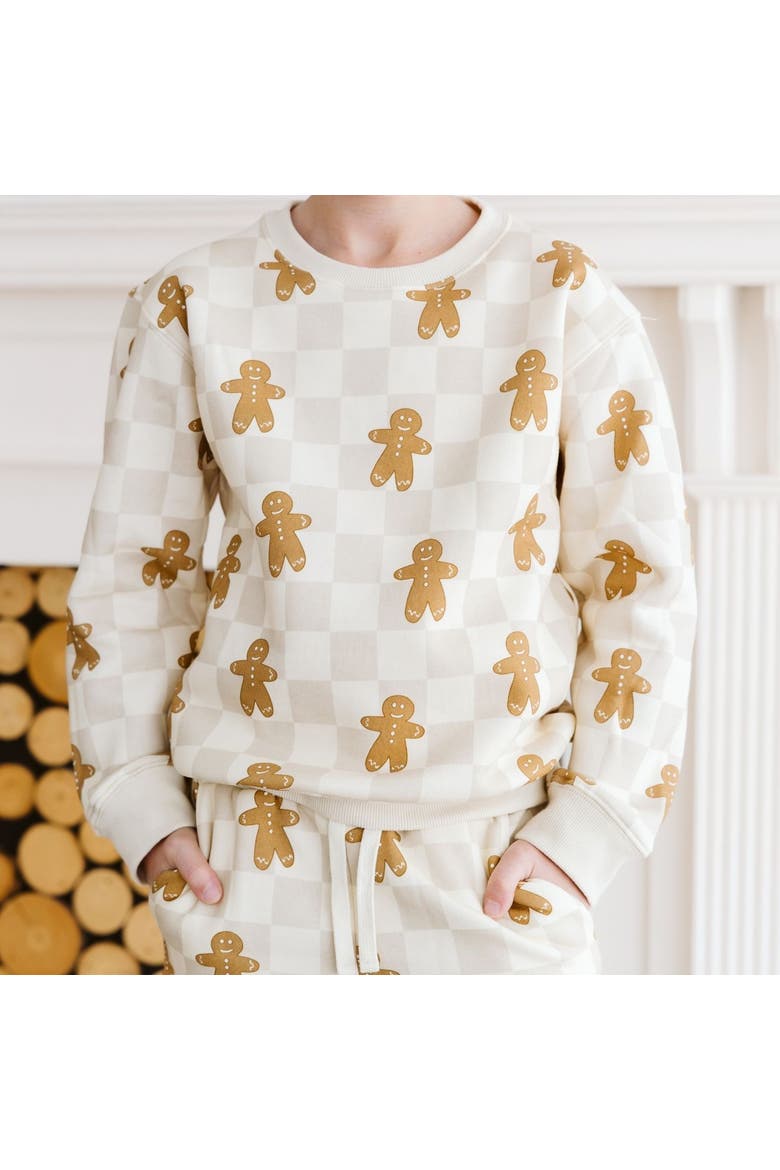 Gingerbread Christmas Checkered Sweatshirt, Alternate, color, Ivory