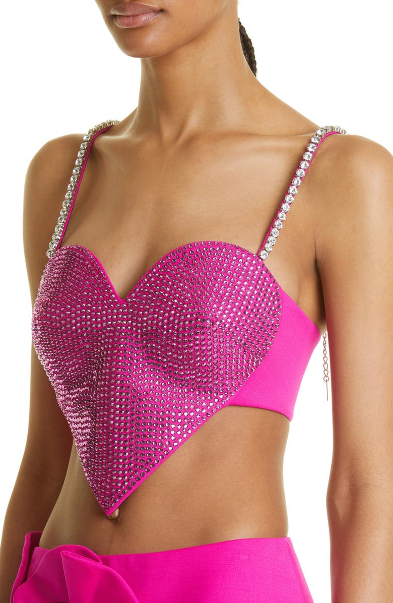 Area Crystal Trim Heart Stretch Wool Crop Top, Alternate, color,