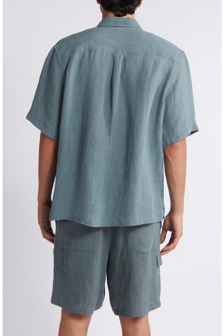 Linen Short Sleeve Button-Up Shirt, Alternate, color, BLACK