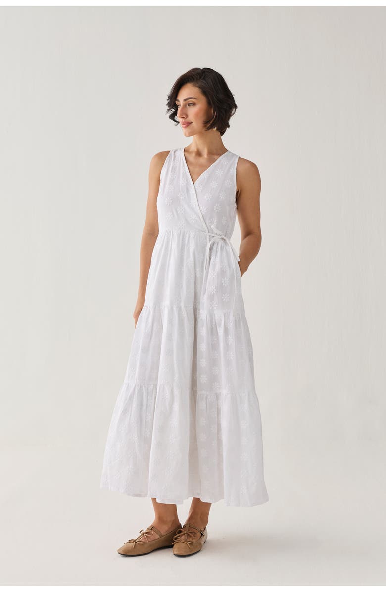 Reistor Embroidered Tiered Wrap Maxi Dress, Alternate, color, Embroidered Cotton White